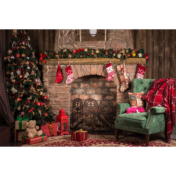 Christmas Backdrop Christmas Barn Door Photography Backdrop Xmas Tree